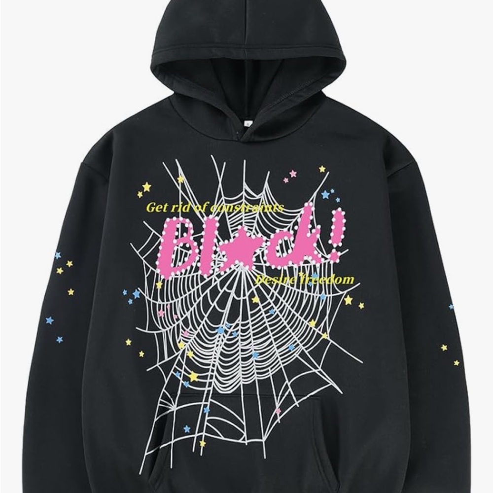 Black Spider Y2K Cobweb Graphic Hoodie